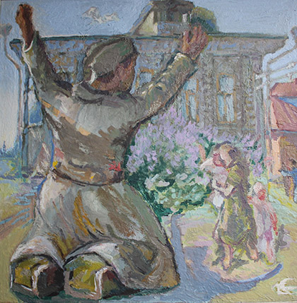 Souvenir d’enfance. Revenant de guerre. Huile sur toile, 120 x 120 cm. 2005