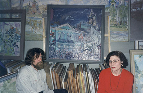 Nikolaï Kouzmine dans son atelier moscovite, avec son épouse Zoïa Kouzmina
