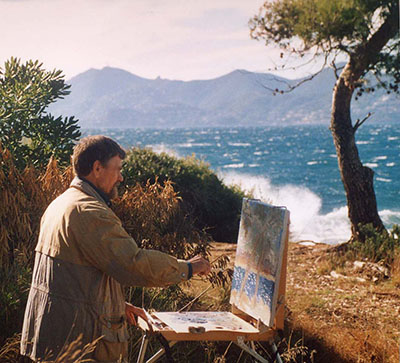 Nikolaï Kouzmine en pleine création, sur l'ile Saint Honorat près de Cannes