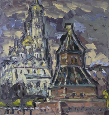 La tour Taïnitskaïa et les cathédrales du Kremlin. Huile sur toile, H 60 x L 57 cm. 2012