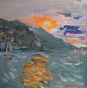 Coucher de soleil avant la pluie. Korčula. Huile sur toile, H 50 x L 50 cm. 2008